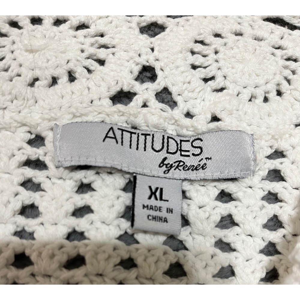 ATTITUDES by Renee Crochet  Cottage core SPRING Sweater White Open Front XL - Picture 3 of 8